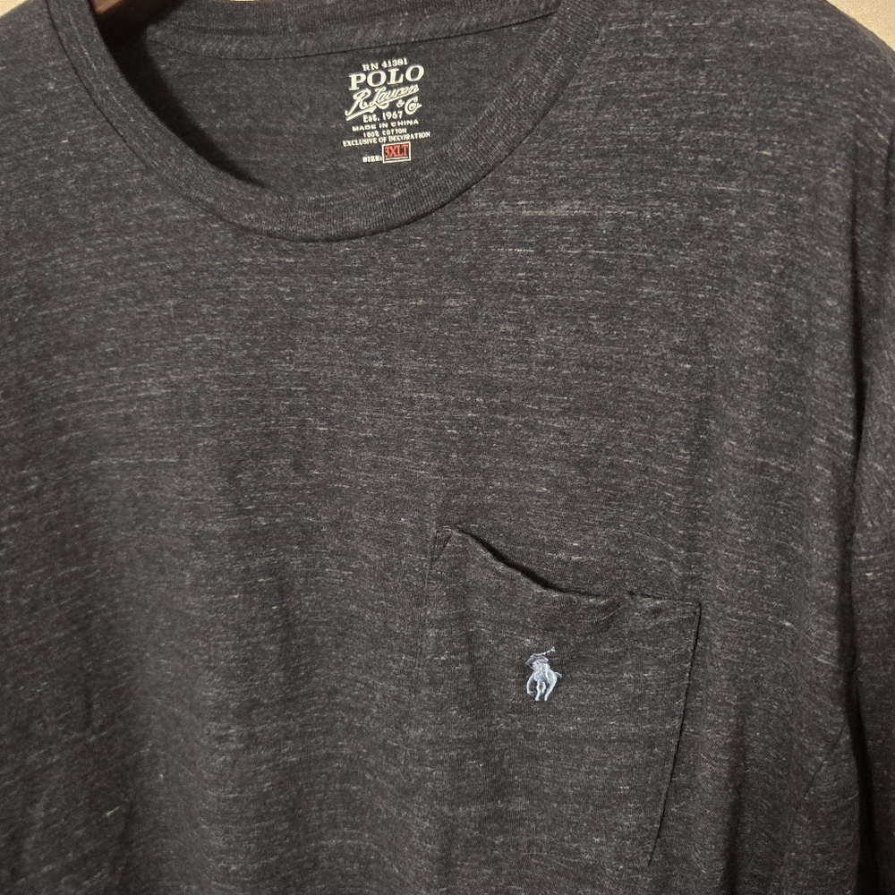 Polo Ralph Lauren Men’s Long Sleeve T-shirt 3XLT Heather Gray Pocketed - Picture 3 of 11